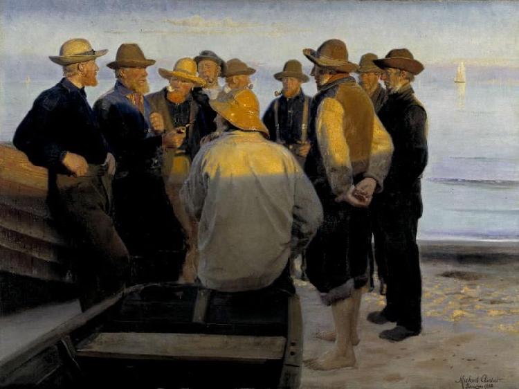 Michael Ancher Fishermen by the Sea on a Summer's Evening oil painting picture